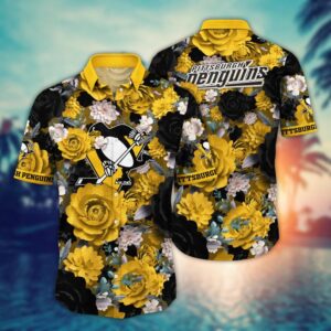 Pittsburgh Penguins Bold Bloom Hawaiian Shirt