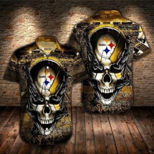 Pittsburgh Steelers Fierce Skull NFL Football Team Hawaiian Shirt