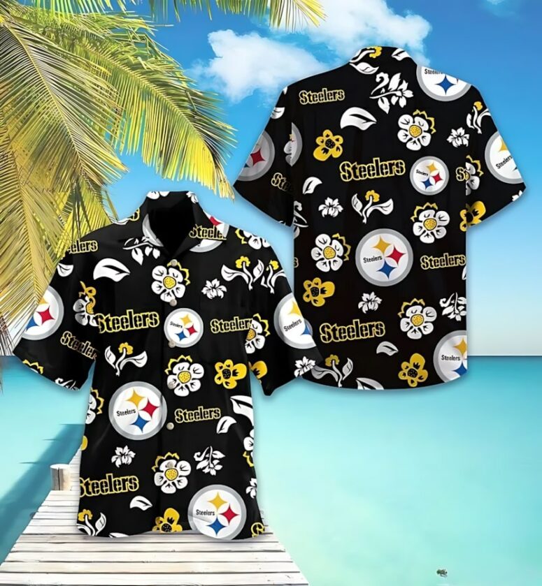 Pittsburgh Steelers Floral Black Hawaiian Shirt Pittsburgh Steelers Floral Black Hawaiian Shirt