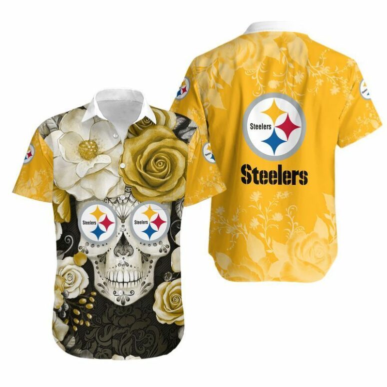 Pittsburgh Steelers Floral Skull Hawaiian Shirt Pittsburgh Steelers Floral Skull Hawaiian Shirt