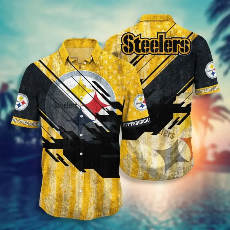 Pittsburgh Steelers Grunge Stripes Hawaiian Shirt Pittsburgh Steelers Grunge Stripes Hawaiian Shirt