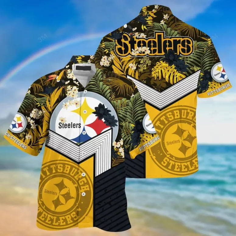 Pittsburgh Steelers Jungle Bloom Hawaiian Shirt Pittsburgh Steelers Jungle Bloom Hawaiian Shirt