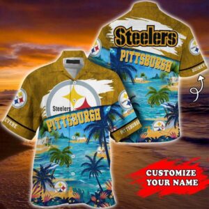 Pittsburgh Steelers Sunset Paradise Personalized Name Number Hawaiian Shirt