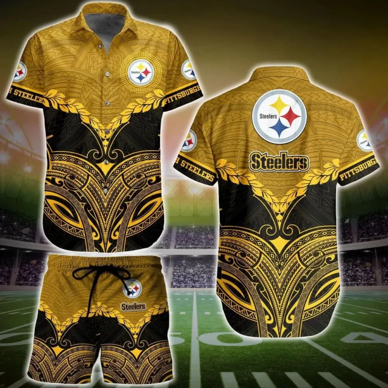 Pittsburgh Steelers Tribal Majesty Hawaiian Shirt Pittsburgh Steelers Tribal Majesty Hawaiian Shirt