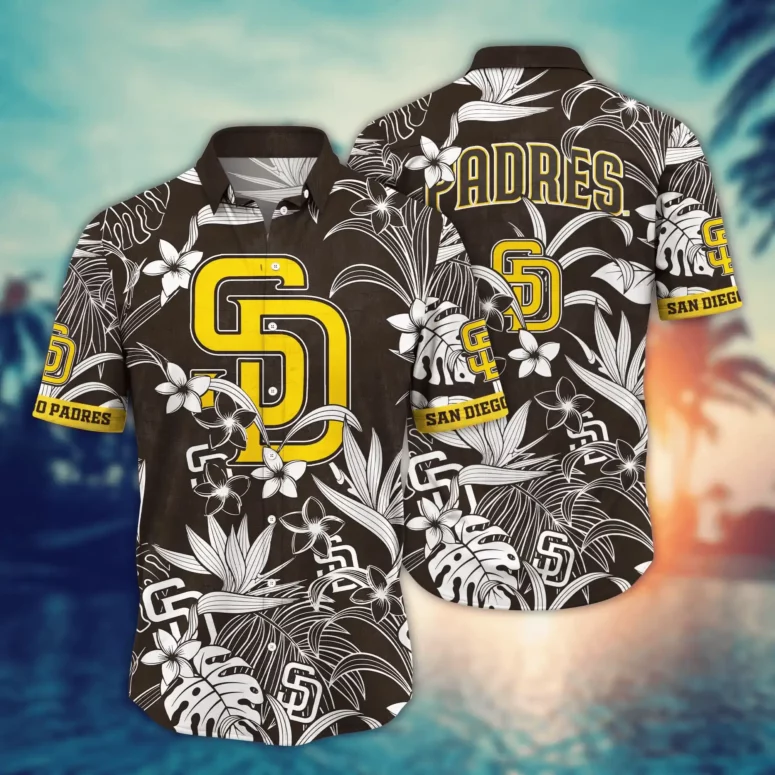 San Diego Padres Monochrome Oasis Hawaiian Shirt San Diego Padres Monochrome Oasis Hawaiian Shirt