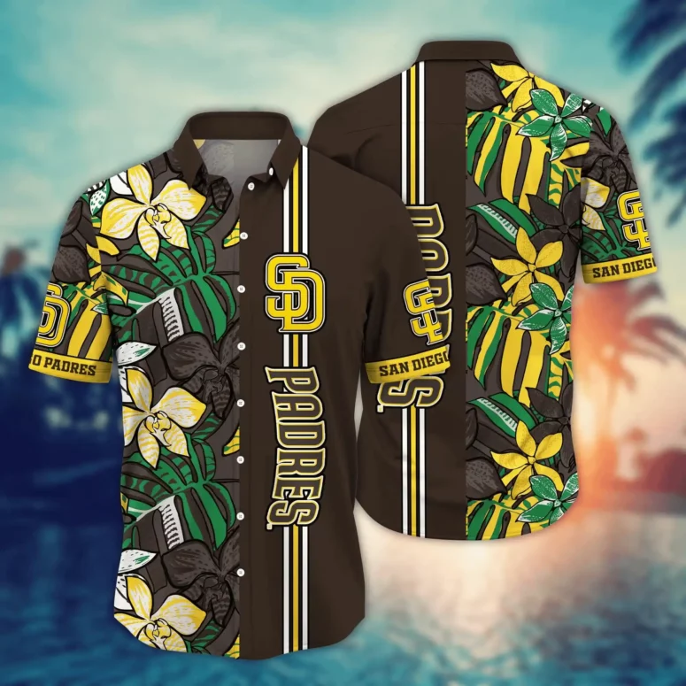 San Diego Padres Tropical Stripe Hawaiian Shirt San Diego Padres Tropical Stripe Hawaiian Shirt