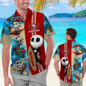 San Francisco 49ers Jack Skellington Custom Name NFL Football Team Hawaiian Shirt