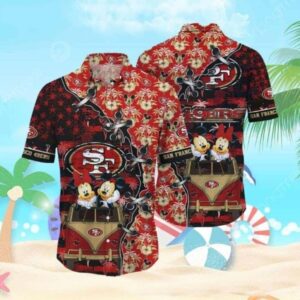 San Francisco 49ers Mickey And Minnie's Island Escapade Hawaiian Shirt