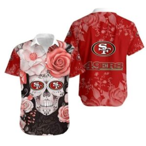 San Francisco 49ers Sugar Skull Rose Hawaiian Shirt
