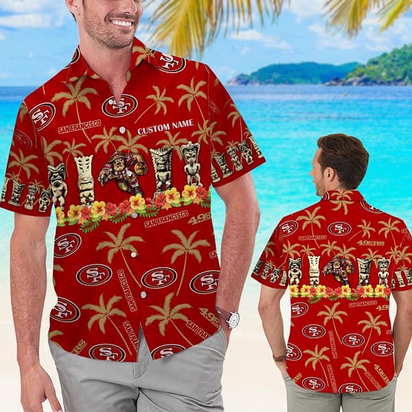 San Francisco 49ers The Moai Custom Name NFL Football Team Hawaiian Shirt San Francisco 49ers The Moai Custom Name NFL Football Team Hawaiian Shirt