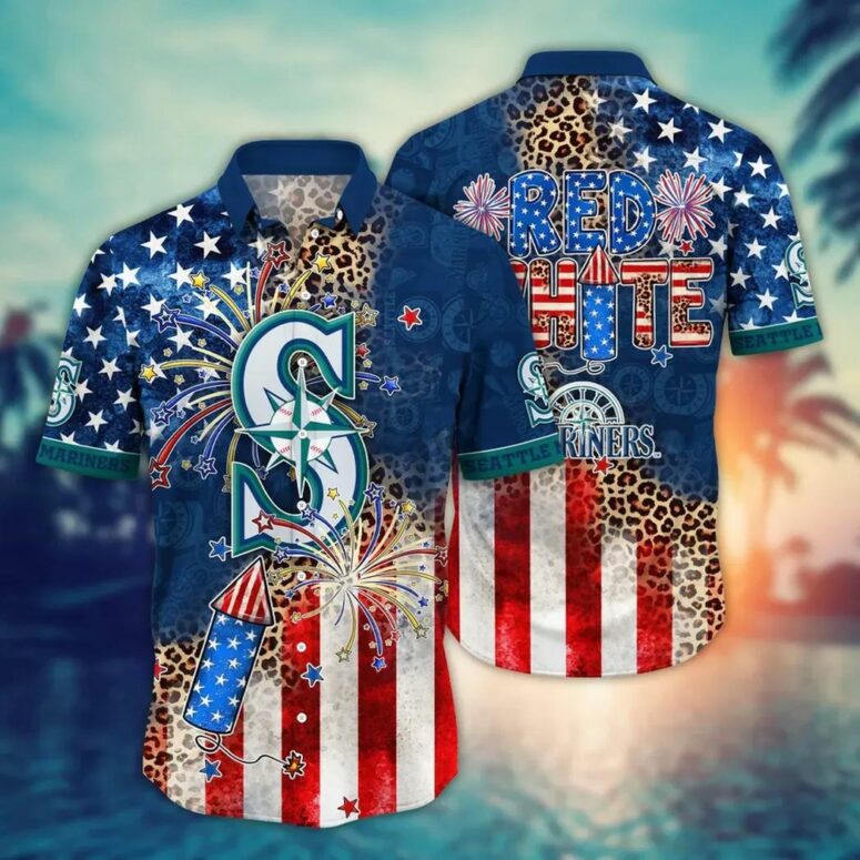 Seattle Mariners 4TH Of July Red White Hawaiian Shirt Seattle Mariners 4TH Of July Red White Hawaiian Shirt