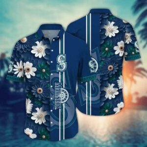 Seattle Mariners Palms and Waves Hawaiian Shirt