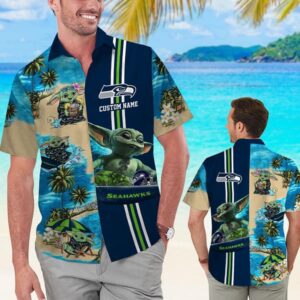 Seattle Seahawks Baby Yoda Custom Name NFL Football Team Hawaiian Shirt