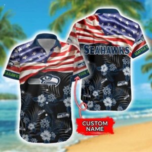 Seattle Seahawks Patriotic Bloom Personalized Hawaiian Shirt