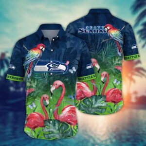 Seattle Seahawks Pink Flamingo NFL Football Team Hawaiian Shirt