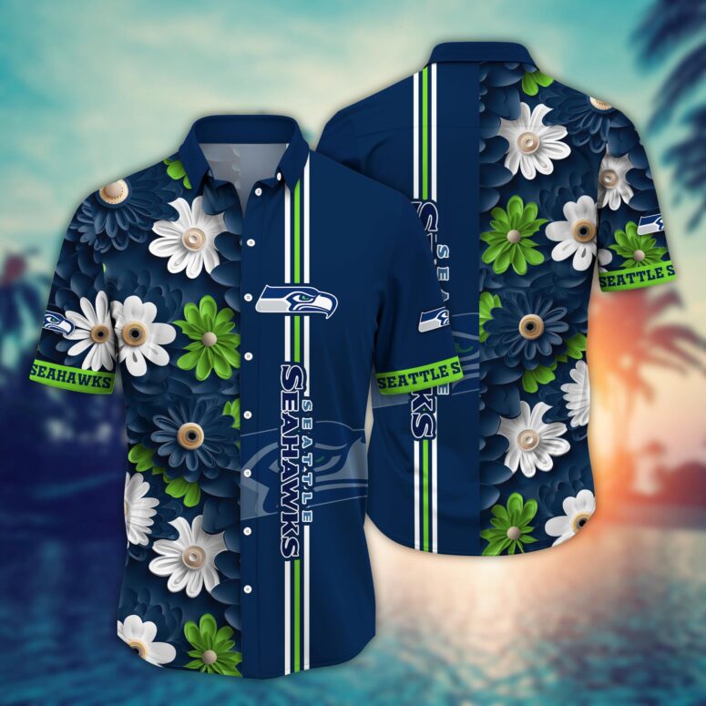 Seattle Seahawks Striped Floral Hawaiian Shirt Seattle Seahawks Striped Floral Hawaiian Shirt