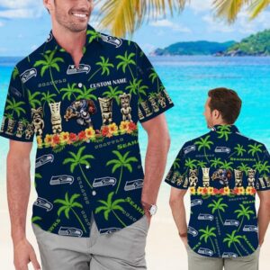 Seattle Seahawks The Moai Custom Name NFL Football Team Hawaiian Shirt
