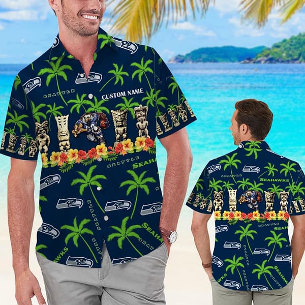 Seattle Seahawks The Moai Custom Name NFL Football Team Hawaiian Shirt Seattle Seahawks The Moai Custom Name NFL Football Team Hawaiian Shirt