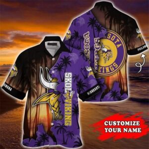 Skol Vikings Personalized Name Number Sunset Hawaiian Shirt
