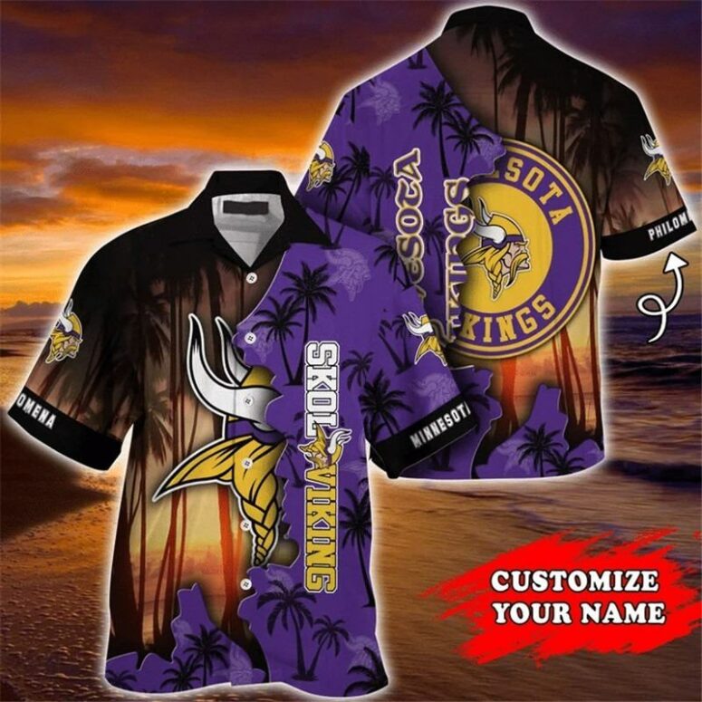 Skol Vikings Personalized Name Number Sunset Hawaiian Shirt Skol Vikings Personalized Name Number Sunset Hawaiian Shirt
