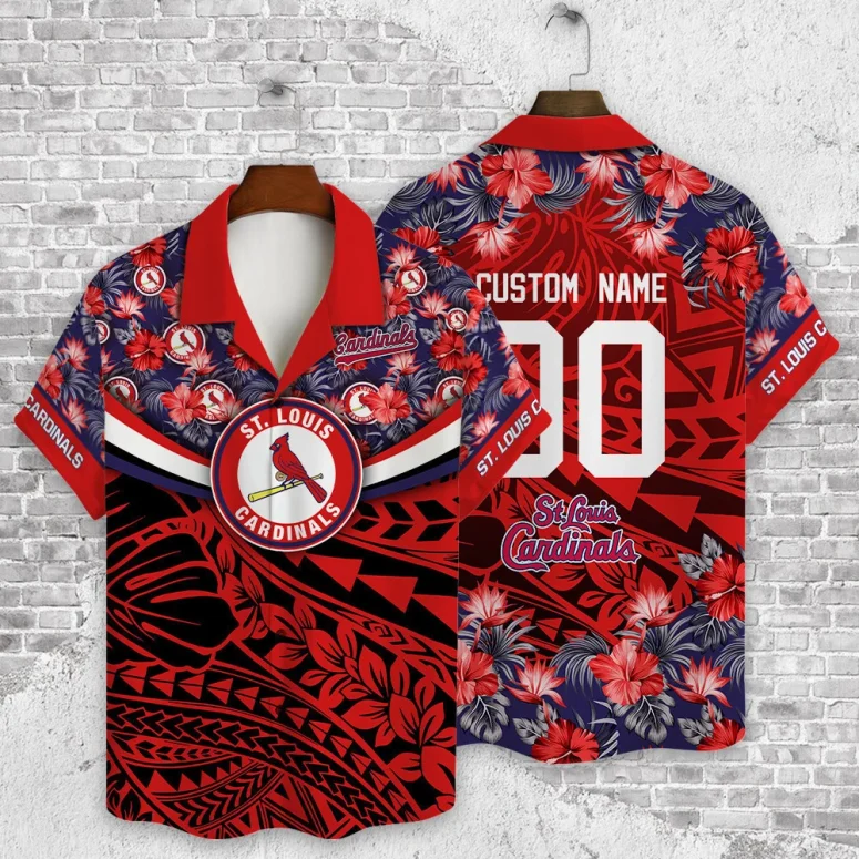 St. Louis Cardinals Personalized Name Number Tribal Hawaiian Shirt St. Louis Cardinals Personalized Name Number Tribal Hawaiian Shirt