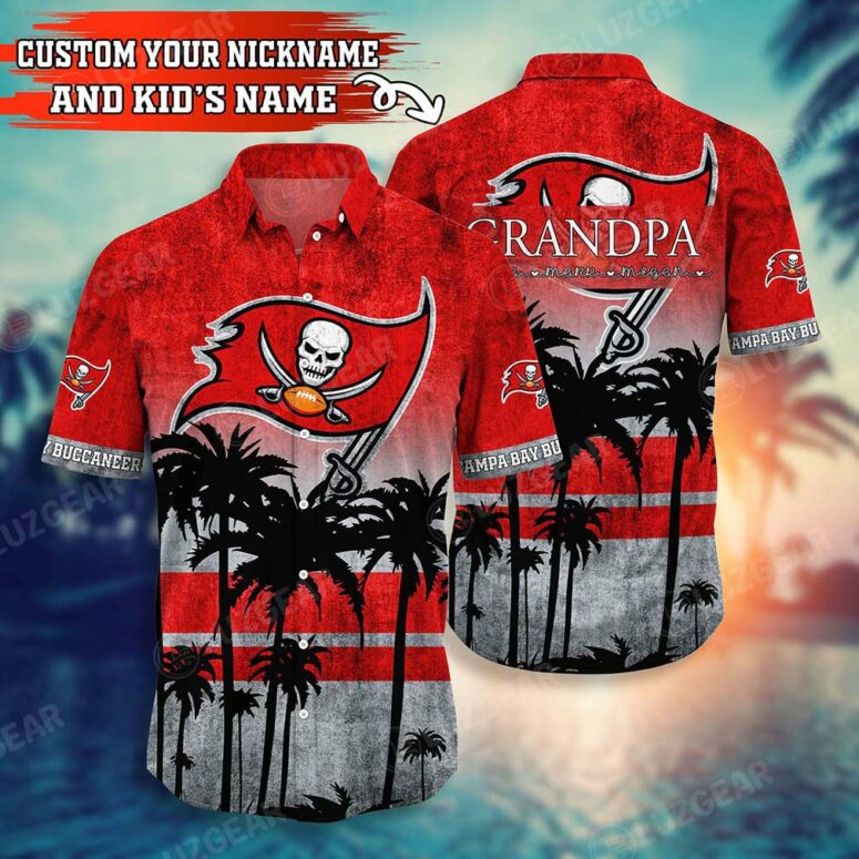Tampa Bay Buccaneers Grandpa With Kid's Name Hawaiian Shirt Tampa Bay Buccaneers Grandpa With Kid's Name Hawaiian Shirt