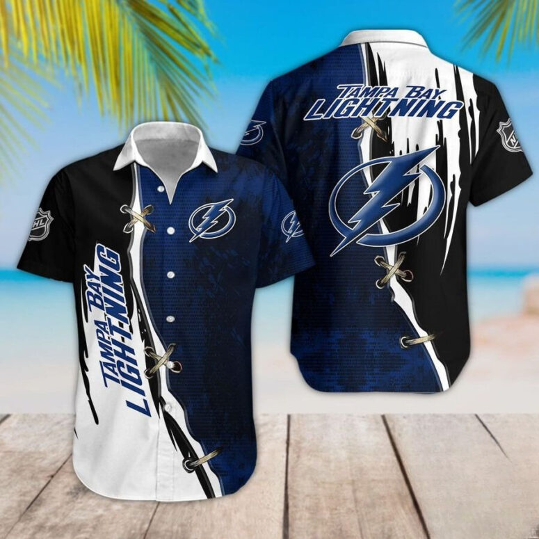 Tampa Bay Lightning Dark Blue And Black Hawaiian Shirt Tampa Bay Lightning Dark Blue And Black Hawaiian Shirt