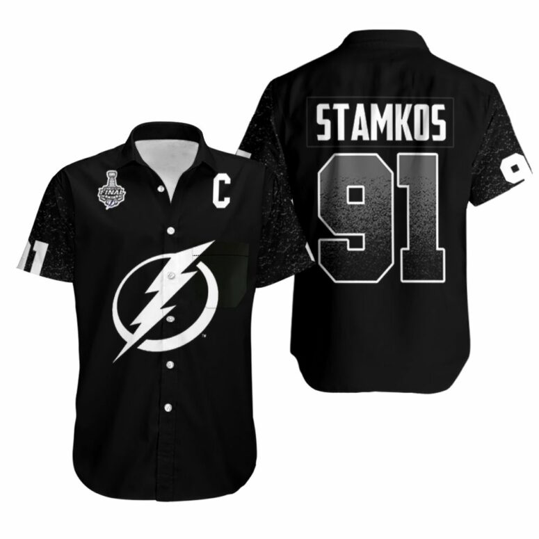 Tampa Bay Lightning Steven Stamkos 91 Black Hawaiian Shirt Tampa Bay Lightning Steven Stamkos 91 Black Hawaiian Shirt