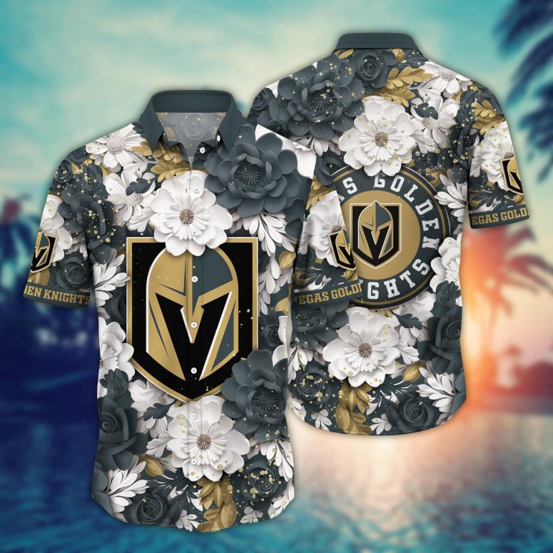 Vegas Golden Knights Floral Prestige Hawaiian Shirt Vegas Golden Knights Floral Prestige Hawaiian Shirt