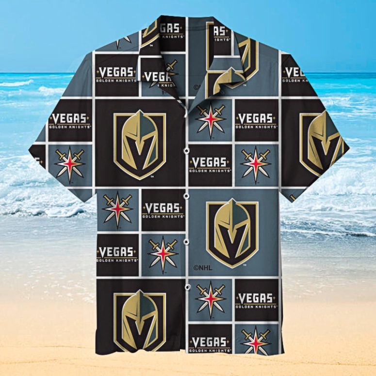 Vegas Golden Knights Logo Grid Hawaiian Shirt Vegas Golden Knights Logo Grid Hawaiian Shirt