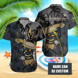 Vegas Golden Knights Tiki Surf Personalized Hawaiian Shirt
