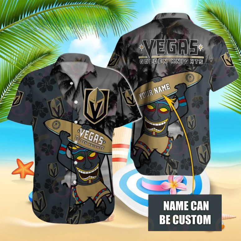 Vegas Golden Knights Tiki Surf Personalized Hawaiian Shirt Vegas Golden Knights Tiki Surf Personalized Hawaiian Shirt