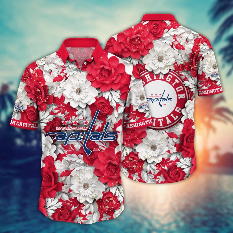 Washington Capitals Floral Majesty Hawaiian Shirt Washington Capitals Floral Majesty Hawaiian Shirt