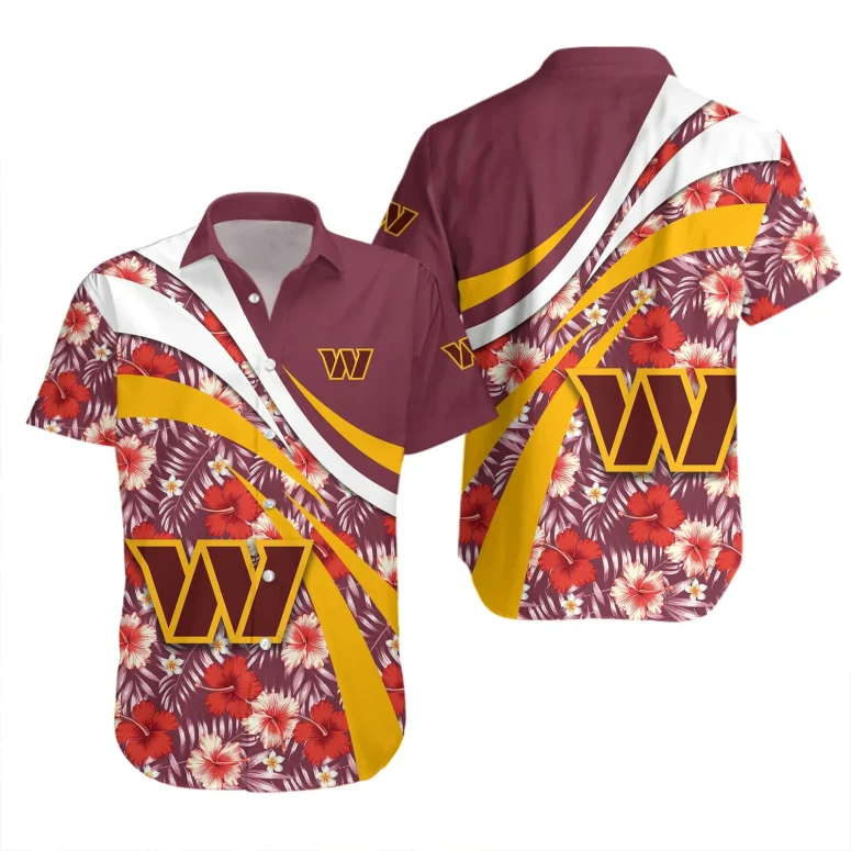 Washington Commanders Floral Wave Hawaiian Shirt Washington Commanders Floral Wave Hawaiian Shirt