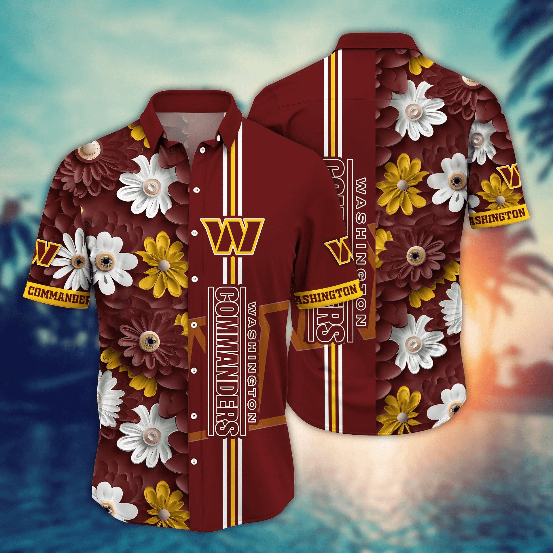 Washington Commanders Flower Pattern NFL Football Team Hawaiian Shirt Washington Commanders Flower Pattern NFL Football Team Hawaiian Shirt