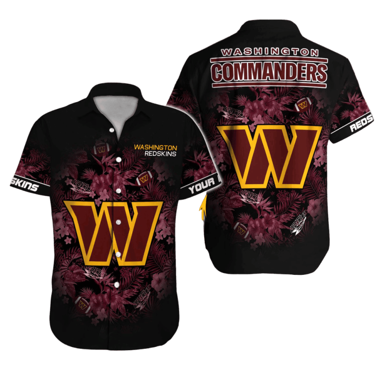 Washington Commanders Midnight Bloom Hawaiian Shirt Washington Commanders Midnight Bloom Hawaiian Shirt