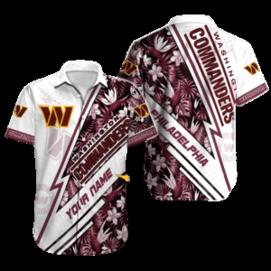 Washington Commanders Striped Flora Hawaiian Shirt