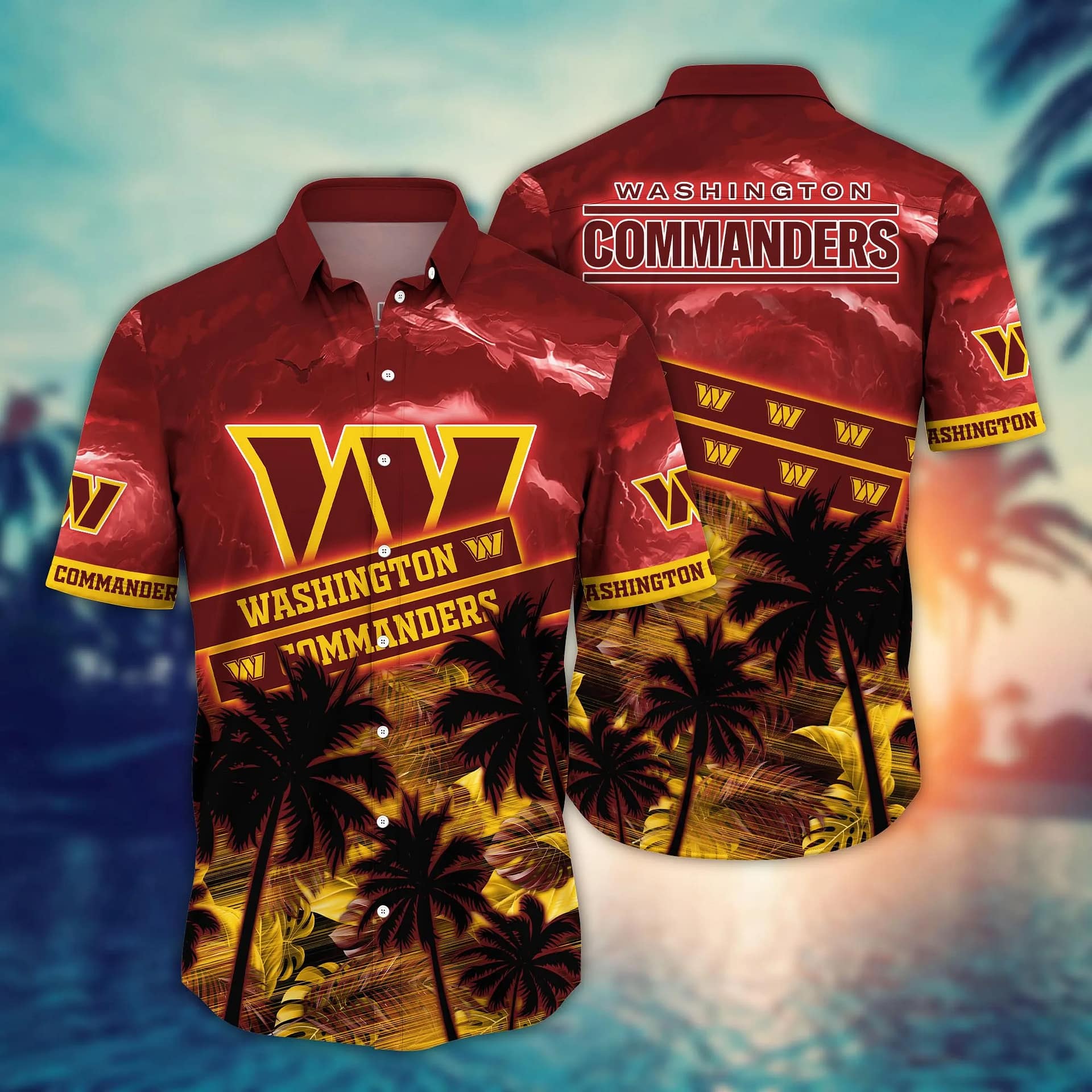 Washington Commanders Summer Scene NFL Football Team Hawaiian Shirt Washington Commanders Summer Scene NFL Football Team Hawaiian Shirt