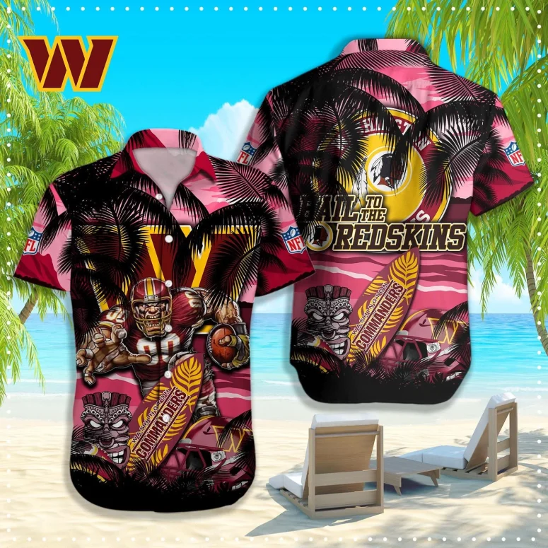 Washington Commanders Tiki Surf Paradise Hawaiian Shirt Washington Commanders Tiki Surf Paradise Hawaiian Shirt