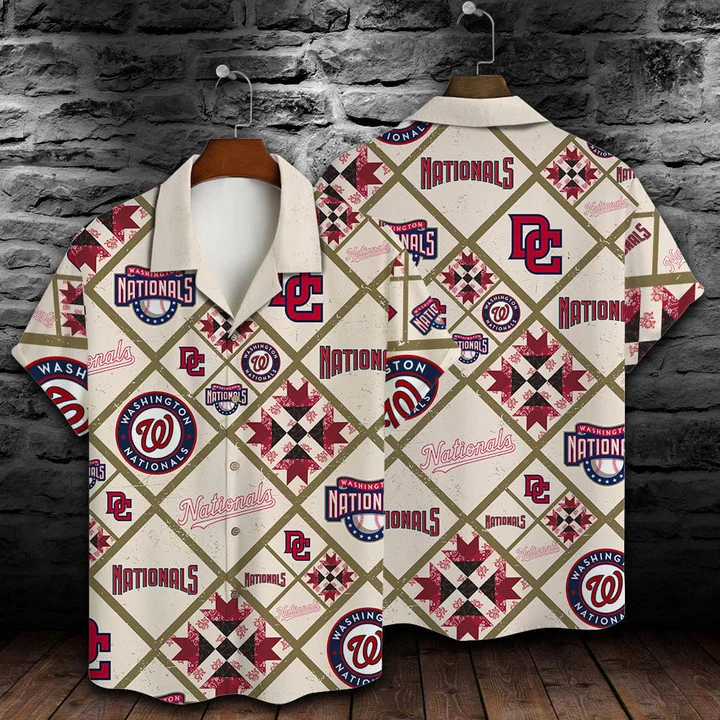 Washington Nationals Palms and Pinstripes Hawaiian Shirt Washington Nationals Palms and Pinstripes Hawaiian Shirt
