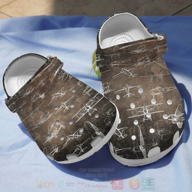 Airplane-Patent-Print-Crocband-Crocs-Clog-Shoes-1