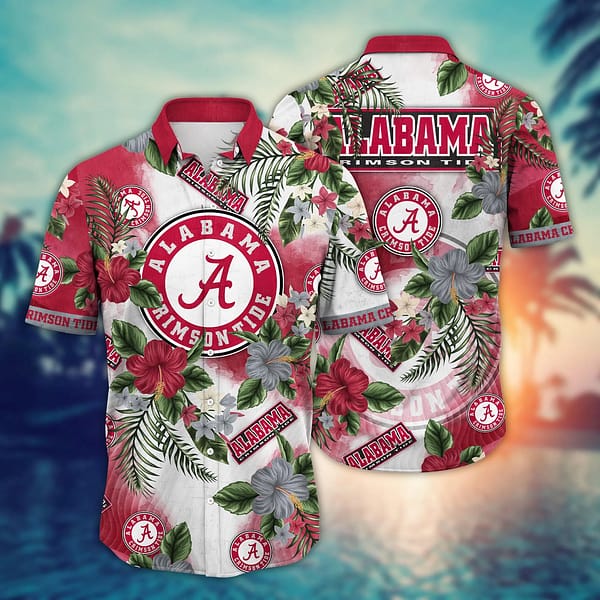 Alabama Crimson Tide Brightly Colored Flower Hawaiian Shirt Alabama Crimson Tide Brightly Colored Flower Hawaiian Shirt