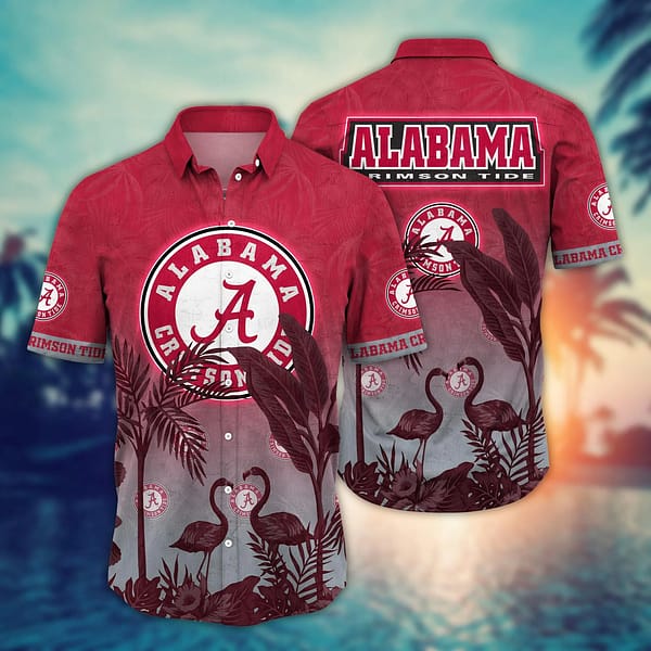 Alabama Crimson Tide Dark Flamingo Couple Hawaiian Shirt Alabama Crimson Tide Dark Flamingo Couple Hawaiian Shirt