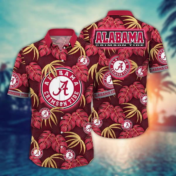 Alabama Crimson Tide Tropical Leaf Flowers Hawaiian Shirt Alabama Crimson Tide Tropical Leaf Flowers Hawaiian Shirt