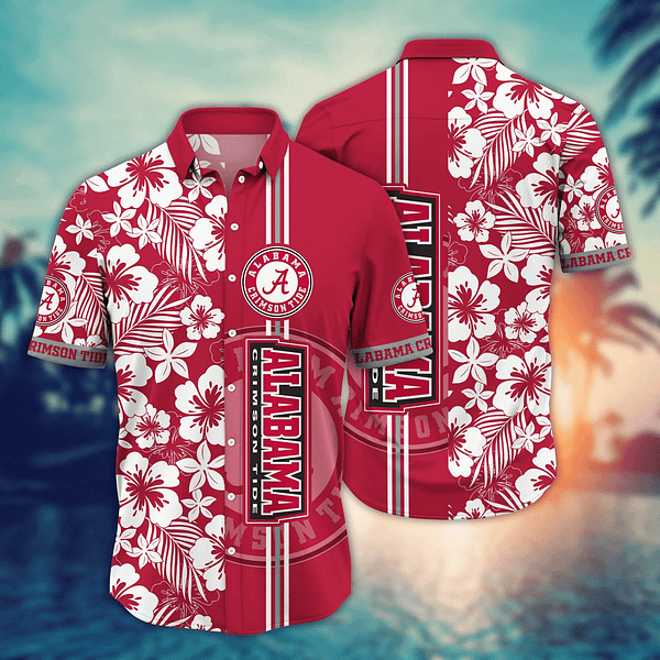 Alabama Crimson Tide White Floral Hawaiian Shirt Alabama Crimson Tide White Floral Hawaiian Shirt