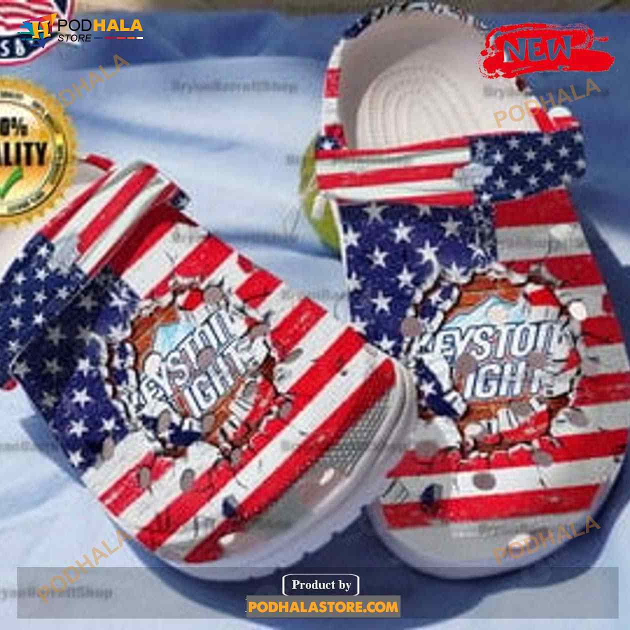 American Flag Break Keystone Light Crocs Classic Clog Shoes American Flag Break Keystone Light Crocs Classic Clog Shoes