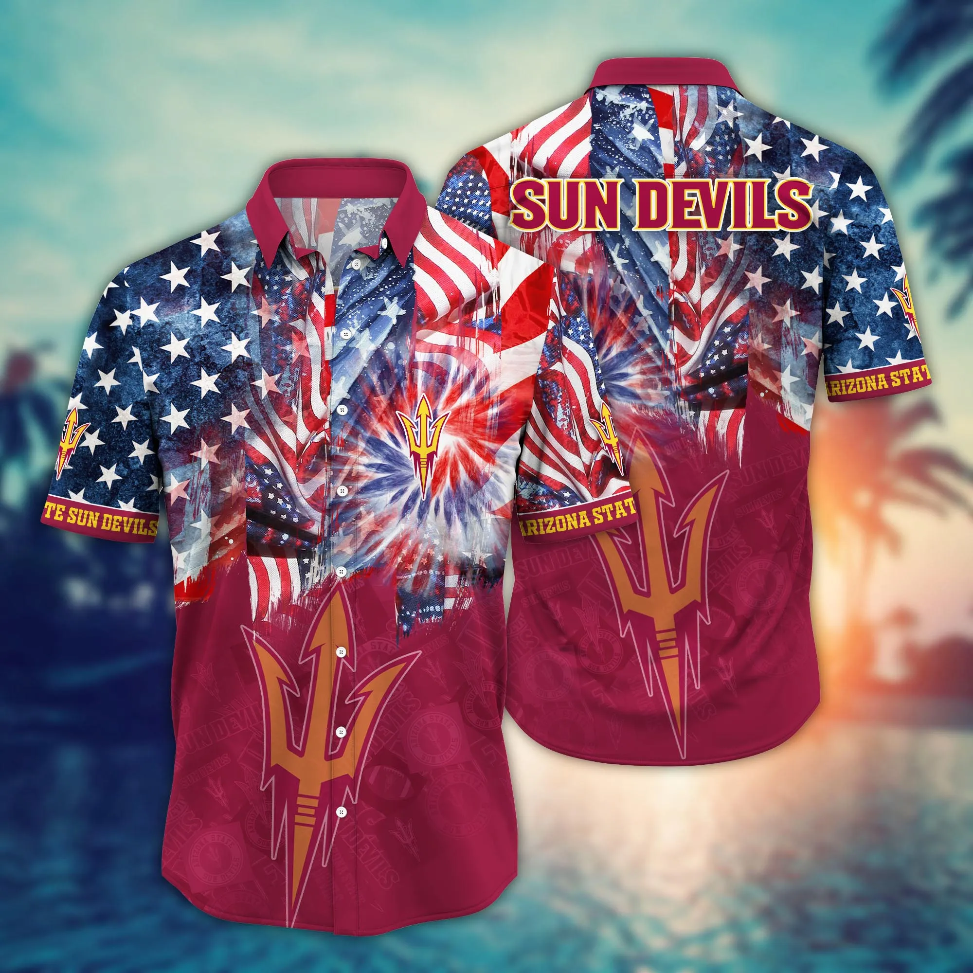 Arizona State Sun Devils 4th Of July America Flag Pattern Hawaiian Shirt Arizona State Sun Devils 4th Of July America Flag Pattern Hawaiian Shirt