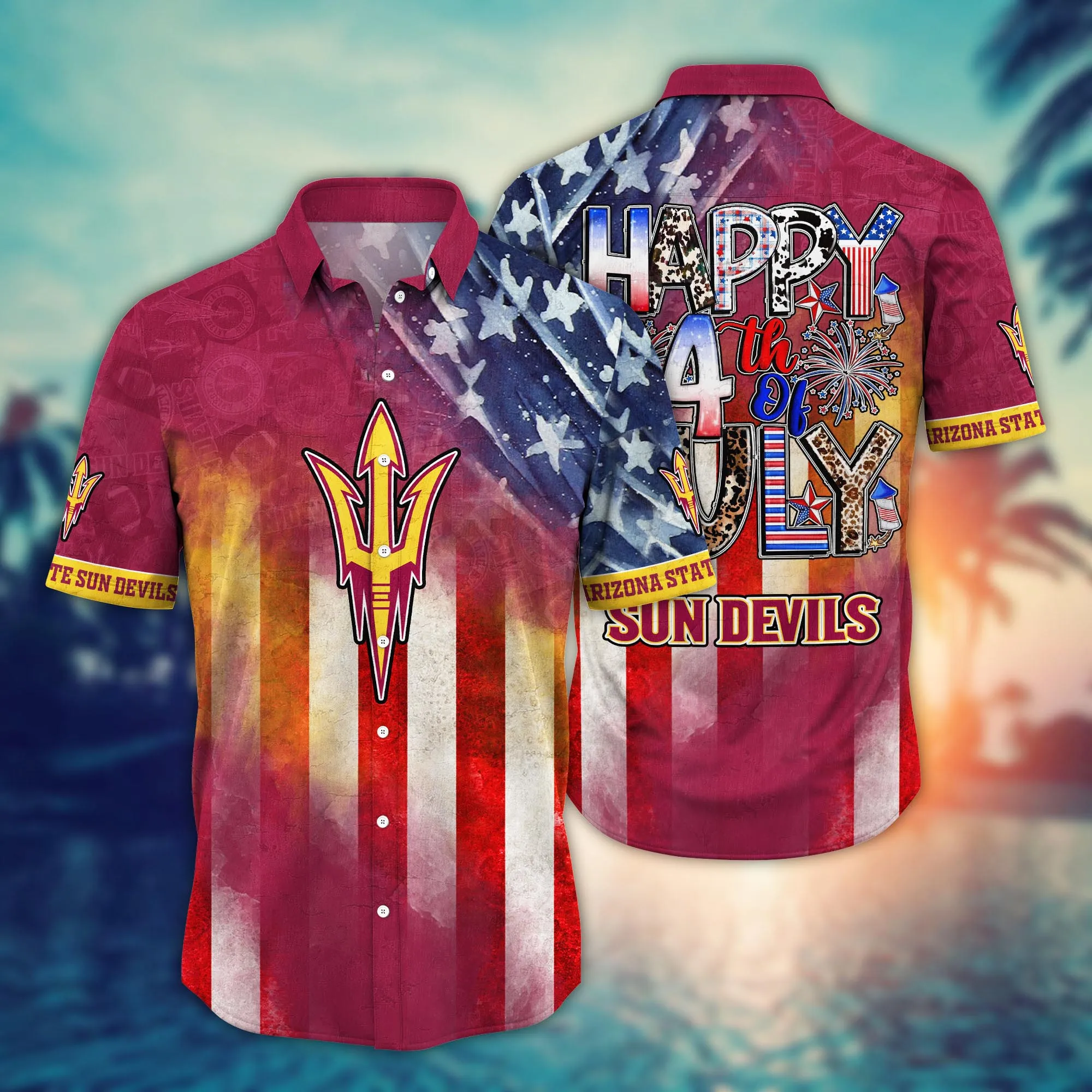 Arizona State Sun Devils Happy 4th Of July Hawaiian Shirt Arizona State Sun Devils Happy 4th Of July Hawaiian Shirt