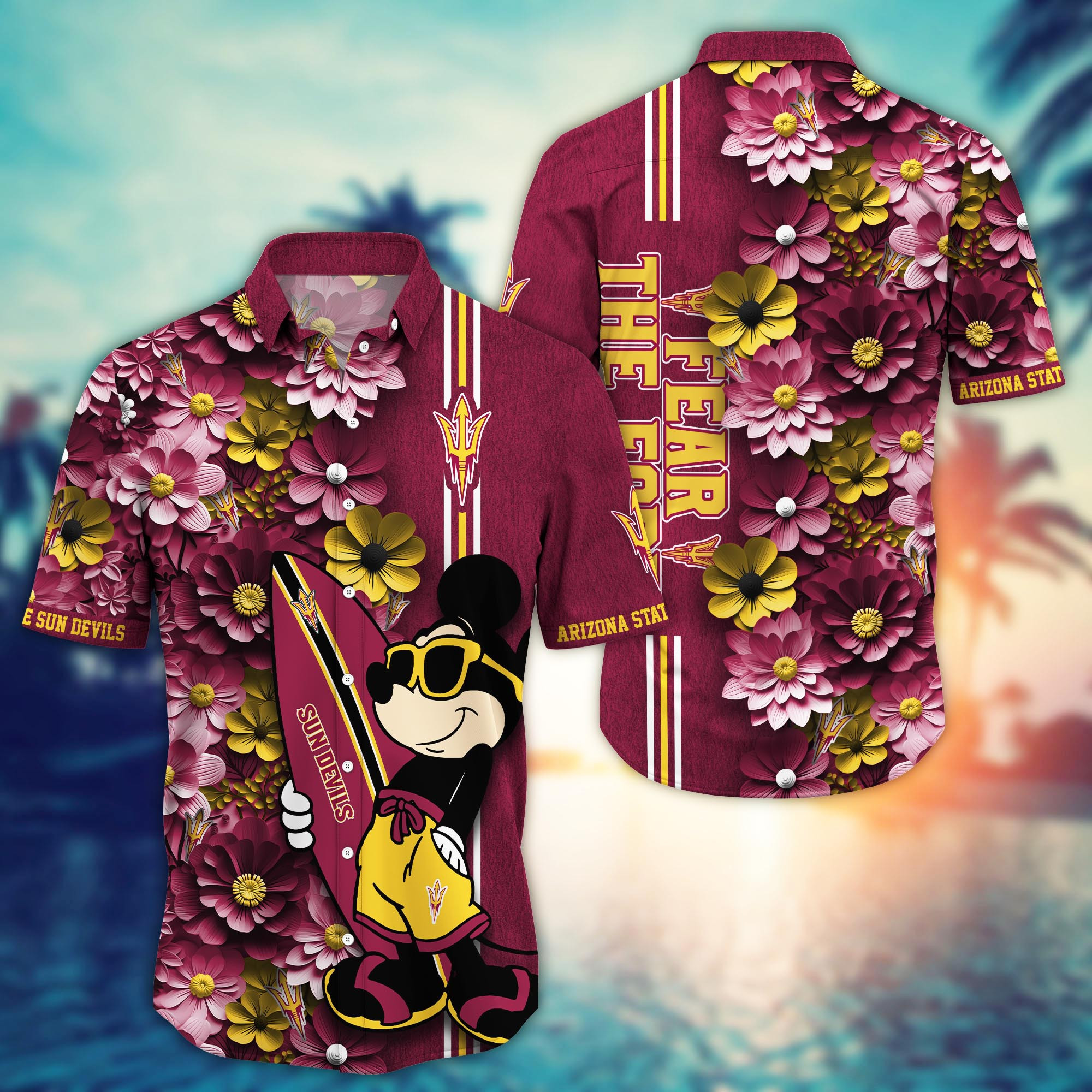 Arizona State Sun Devils Mickey Mouse Love Surfing Hawaiian Shirt Arizona State Sun Devils Mickey Mouse Love Surfing Hawaiian Shirt