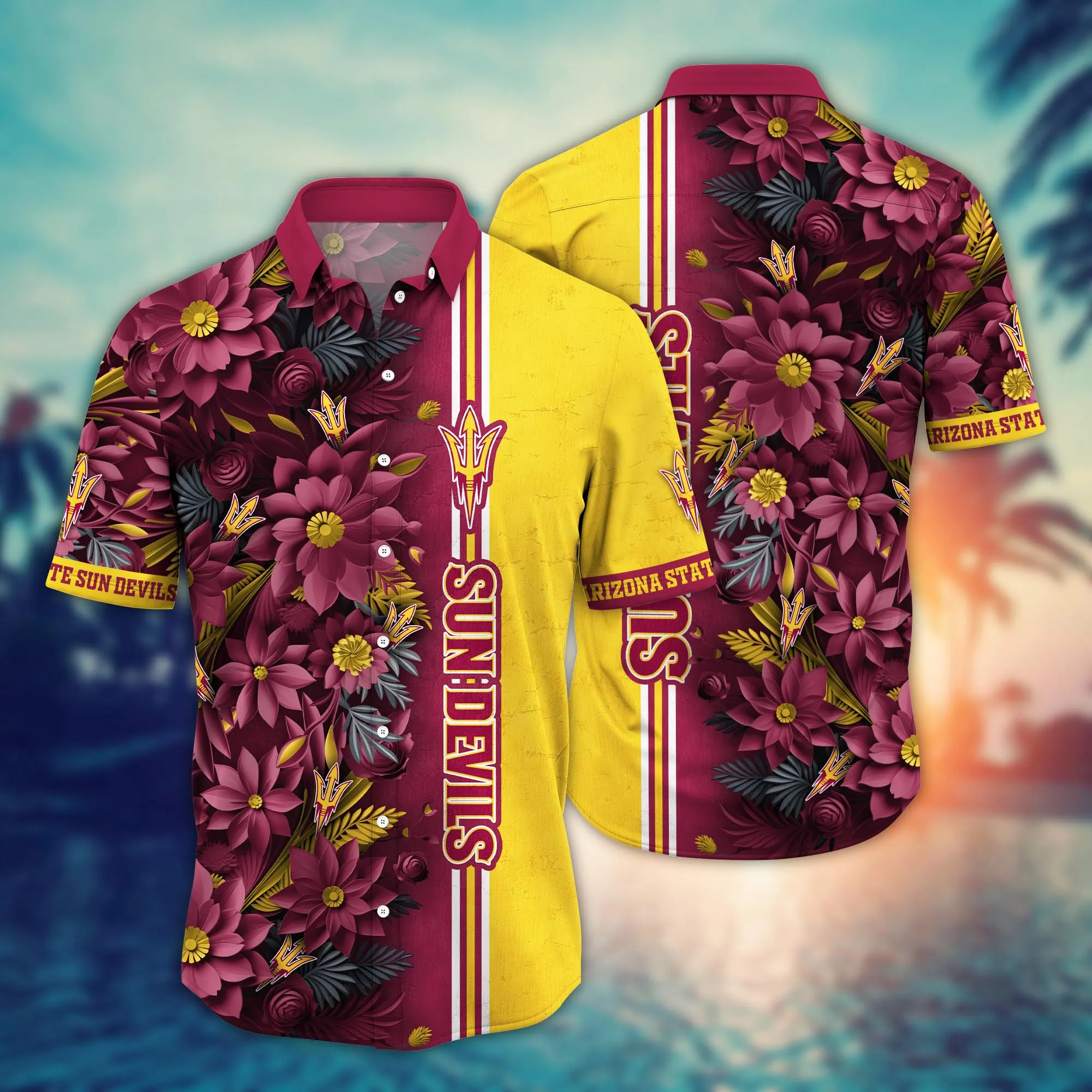 Arizona State Sun Devils Tropical Floral Hawaiian Shirt Arizona State Sun Devils Tropical Floral Hawaiian Shirt